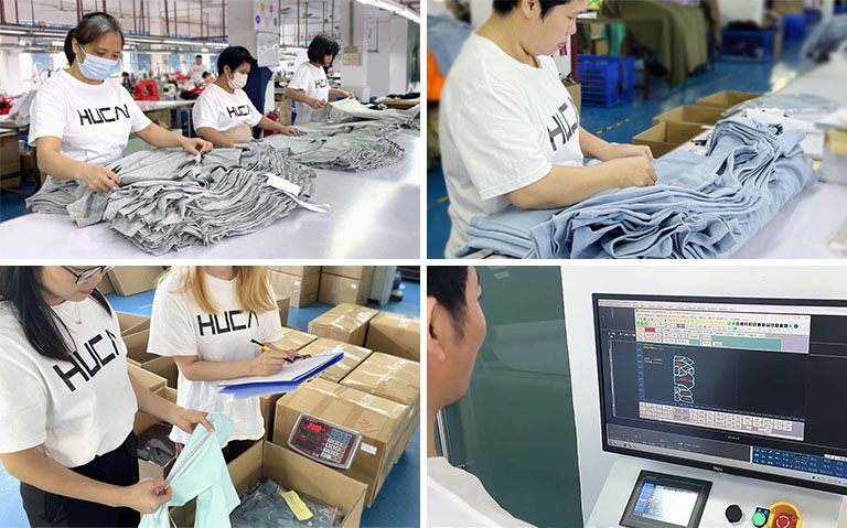 พนักงานกำลังตรวจสอบคุณภาพสินค้าในโรงงานจีน Hucai Garment
