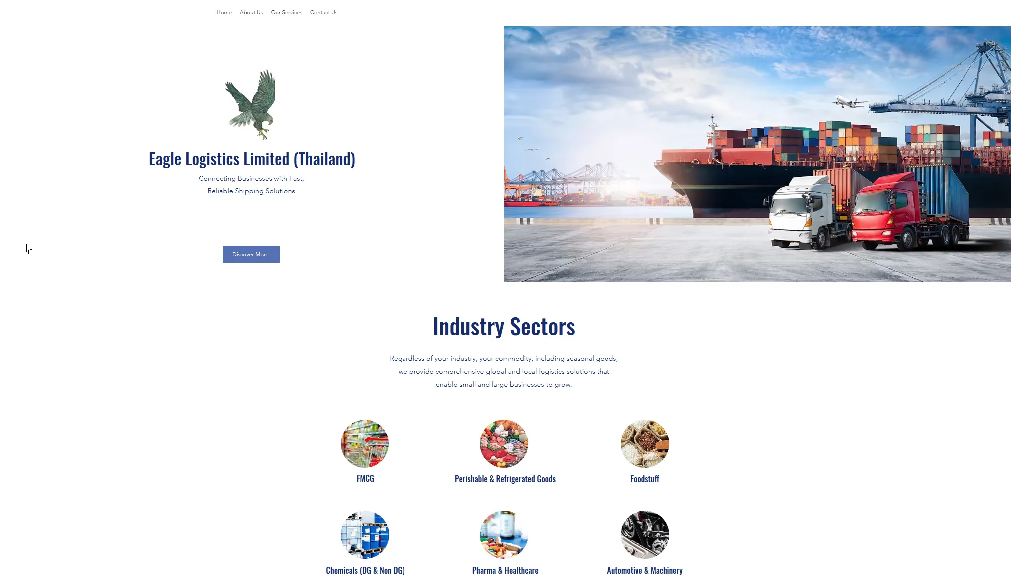 หน้าเว็บไซต์ Eagle Logistics Limited Thailand และกลุ่มอุตสาหกรรมที่ให้บริการ