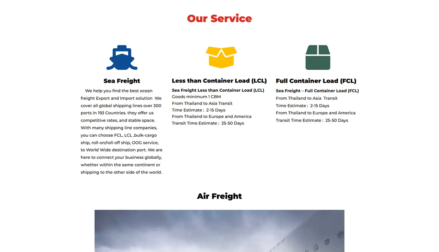 หน้าเว็บไซต์ Good Freight and Transports ผู้ให้บริการขนส่งสินค้าระหว่างประเทศ